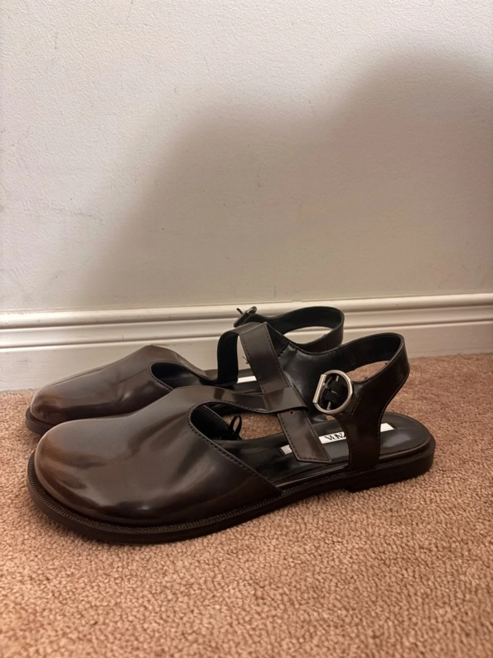 Zara Chocolate Brown Patent Mary Jane Shoes - Picture 5 of 7